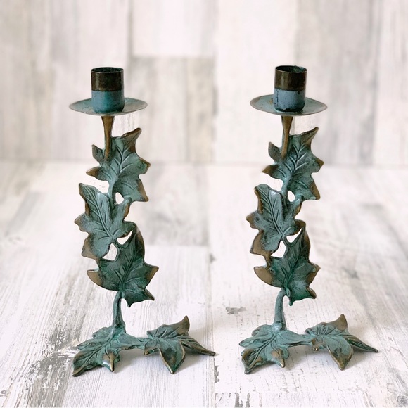 Vintage PartyLite Vertigris Brass Ivy Candlesticks Set of 2 - Picture 1 of 8